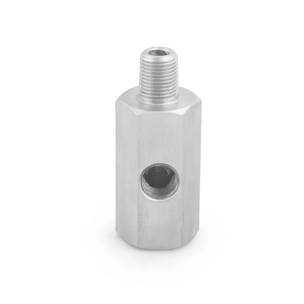 Conector de Sensor de presión de aceite con agujeros laterales de acero inoxidable, 1/8 "NPT hembra a M12 M10 M14, adaptador en T de calibre de línea de alimentación