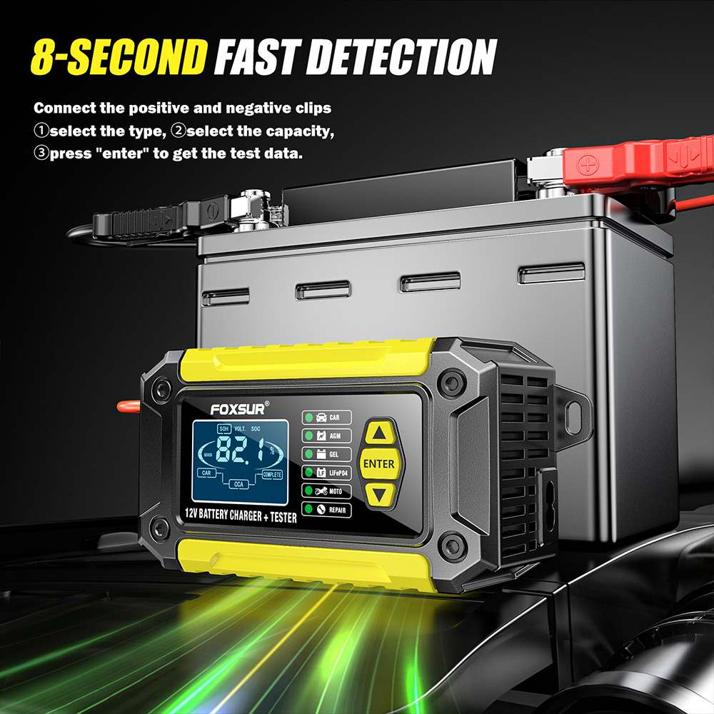 12V 2-in-1 スマートカーバッテリー充電器とテスター車オートバイバッテリーアナライザー鉛酸 AGM ゲルリチウム LiFePo4 電池用
