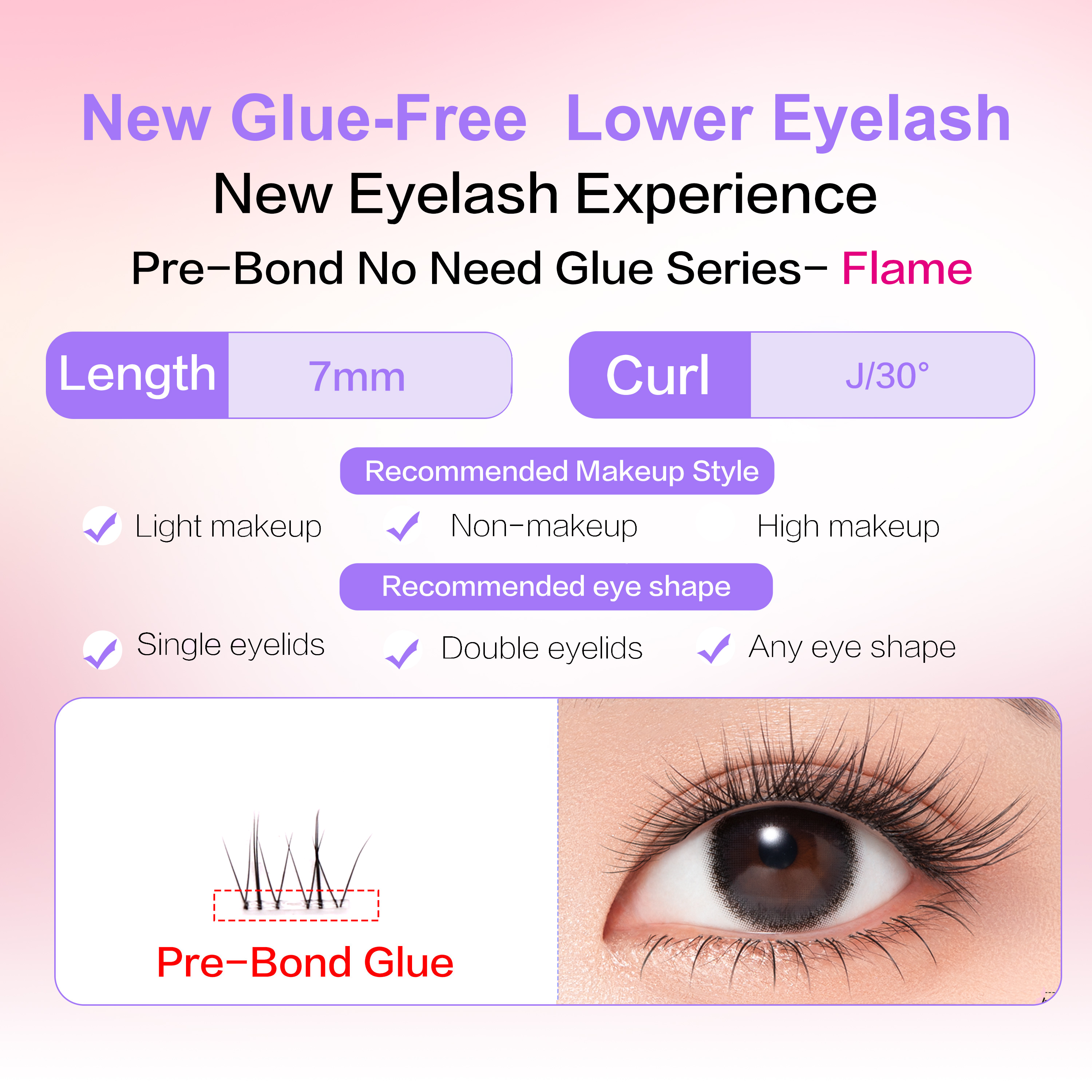 FindLove Pre Glued Lower Lashes No Glue Need Eyelash Extension Set Natural Reusable Bottom Lash Self Adhesive False Eyelash