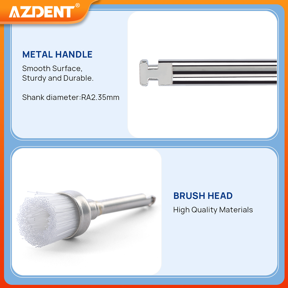 100pcs/Box AZDENT Dental Polishing Brushes Prophy Brush White Nylon Bowl Flat Shape Latch Type RA Polisher Single Use Dentsitry