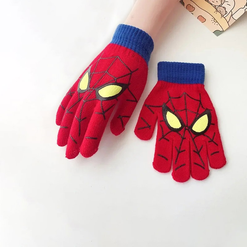 3-8 ปีฤดูใบไม้ร่วงฤดูหนาวเด็กถักถุงมือน่ารักการ์ตูน Spider Full Finger Boys WARM กลางแจ้งเด็ก Mittens