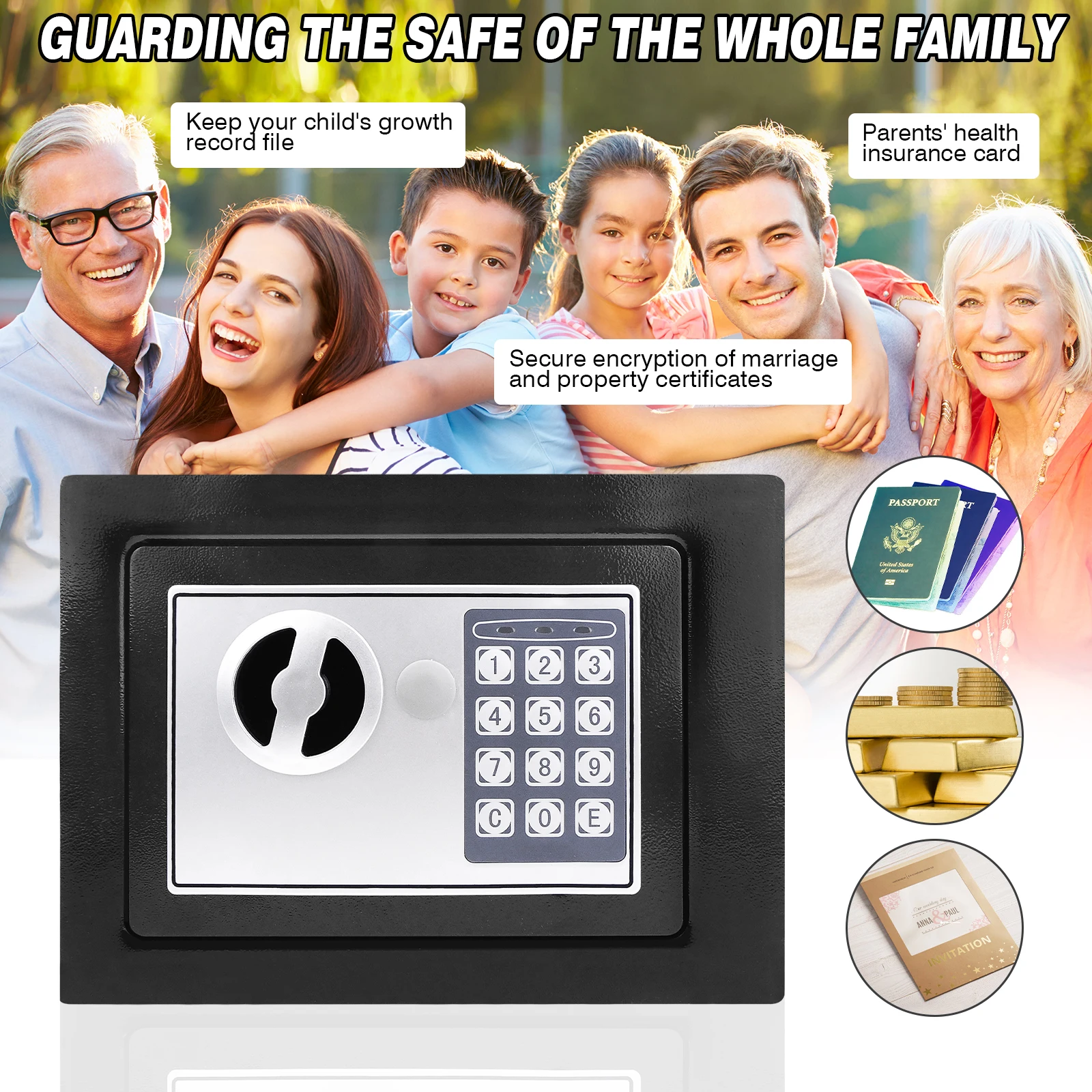 Digitaler Safe Sicherheit Geld Safe elektronischer Schrank Safes Geldkassette Wand safe mit Schlüssel, Spar büchse Wand montage für Büro hotel