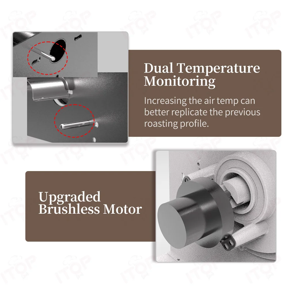 ITOP Coffee Roaster Artisan Connection IT-CBR-2 Electric Coffee Bean Roaster 4 Modes With Cooler Smoke Filter Roaster 500g 1000W