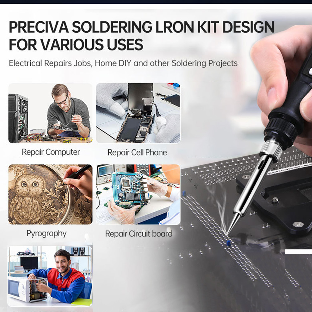 Conjunto de ferro de solda elétrico pro 80w-controle de temperatura digital + cabeças substituíveis fluxo de solda e acessórios completos para trabalhos de reparo