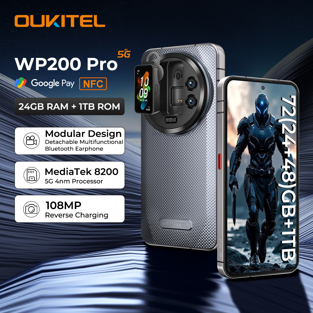 Oukitel WP200 Pro 5G Modular resistente teléfono desmontable auricular reloj 72GB + 1TB MTK8200 Smartphone 108MP teléfono móvil