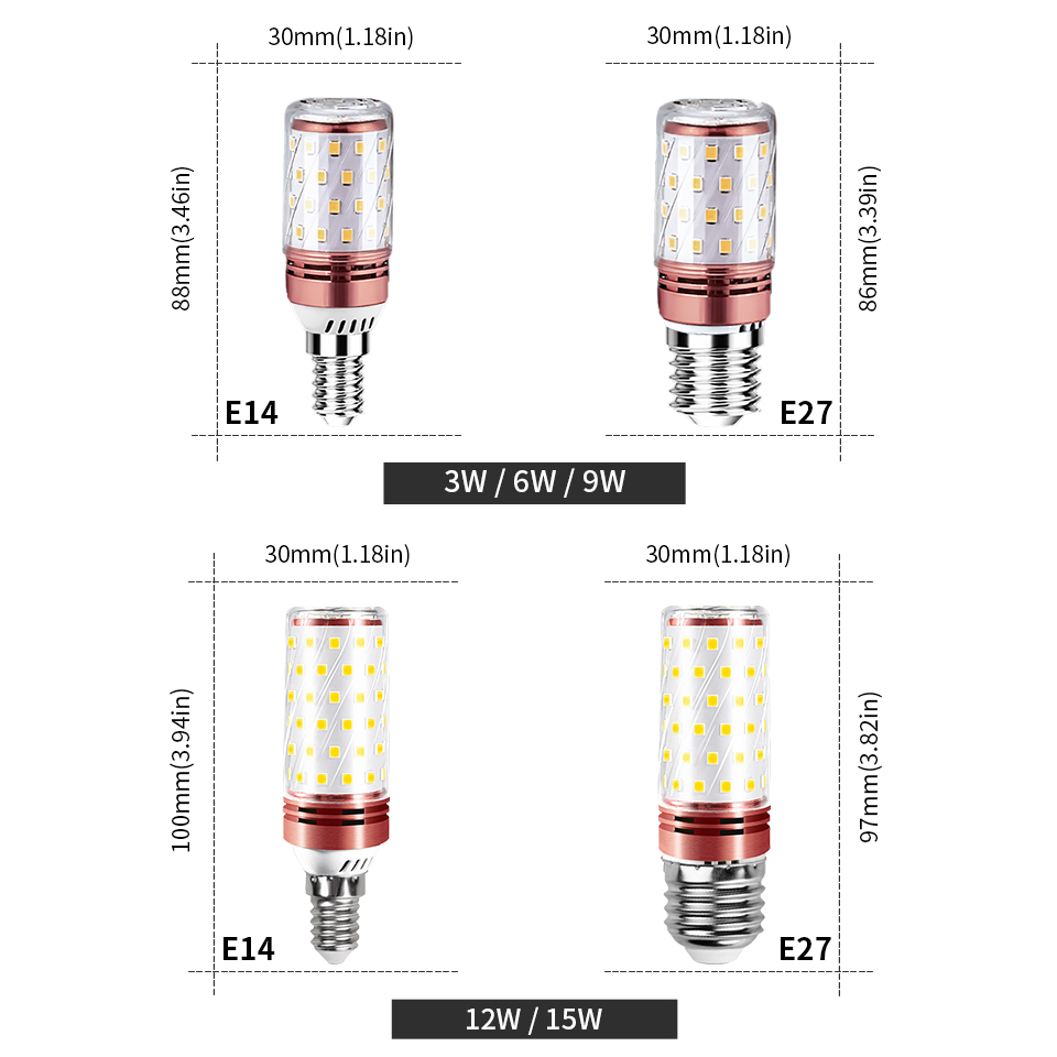 10PCS E27 LED 옥수수 램프 3W 6W 9W 12W 15W SMD2835 E14 LED 촛불 전구 AC85-265V 샹들리에 촛불 LED 조명 홈 장식