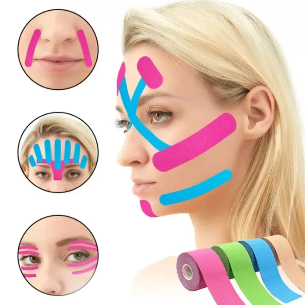 2.5CM x 5M Nastro kinesiologico per viso V Line Collo Occhi Lifting Rughe Rimozione Nastro adesivo Strumento per la cura della pelle del viso Benda elastica