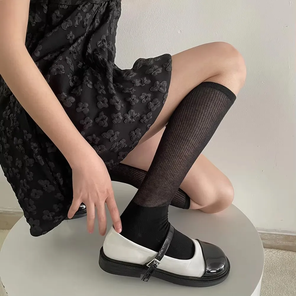 Socks Woman Summer Thin Middle Tube Casual Knit Sweet Pure Versatile White Socks