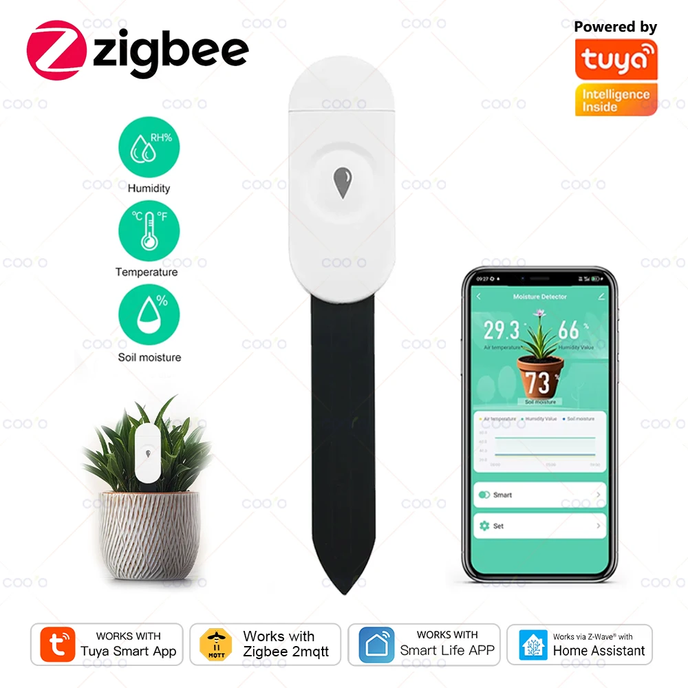 Умный датчик влажности почвы Tuya ZigBee, измеритель температуры и влажности, термогигрометр, детектор орошения для автоматизации сада