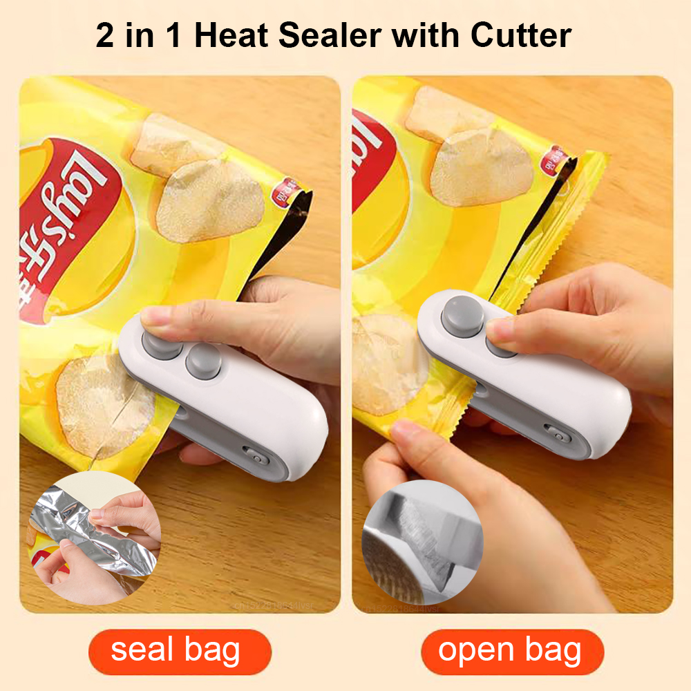Mini sigillante per sacchetti di plastica ricaricabile 2 in 1 termosigillatore per sacchetti con taglierina sigillante termico portatile macchina sigillante per sacchetti di plastica