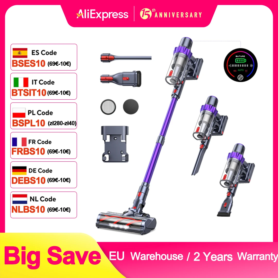 BUTURE-Aspirateur sans fil à aspiration automatique, tasse à poussière de 1,5 L pour poils d'animaux, tapis, sol dur, 48Kpa, 500W, VC70 Dehors