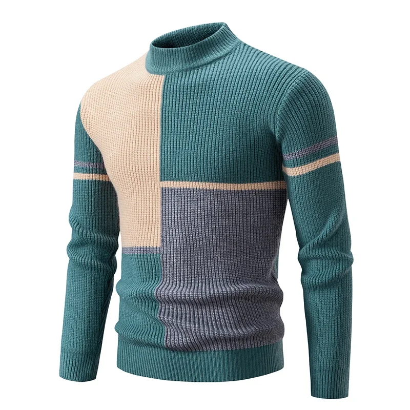 Neue Herbst-winter Herrenmode Collage Farbe Schafe Wolle Pullover Pullover Komfortable High Neck Langarm Pullover