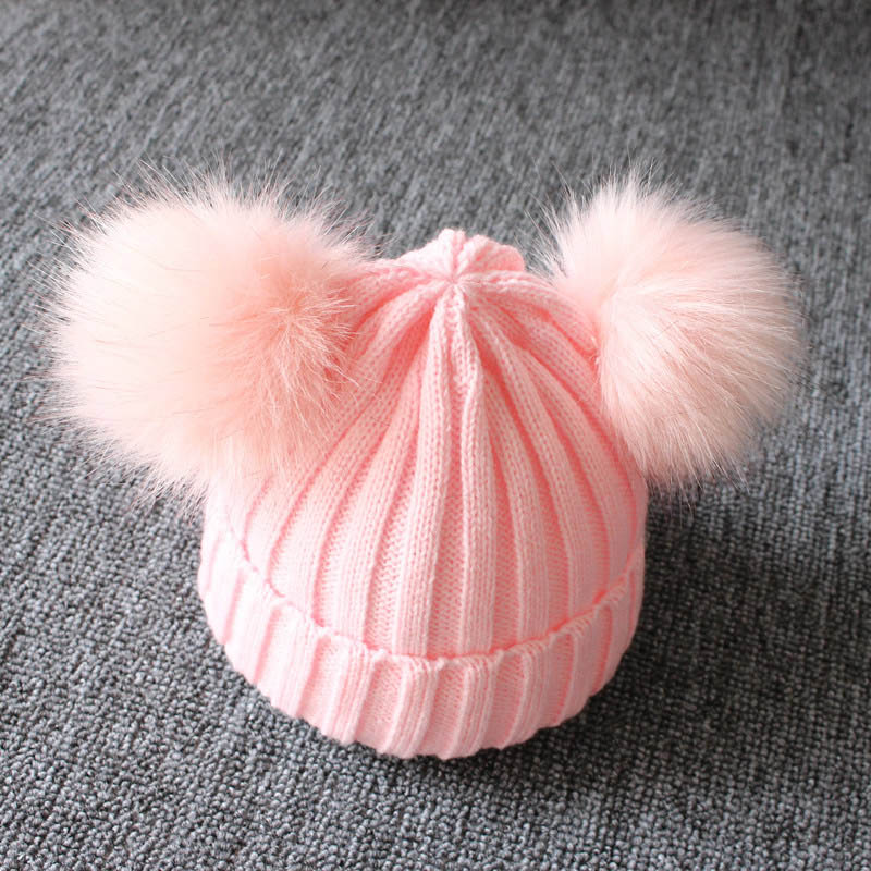 Bonito gorro de bebé Pompom cálido de punto de invierno para niños y niñas, gorro sólido para niños y niñas