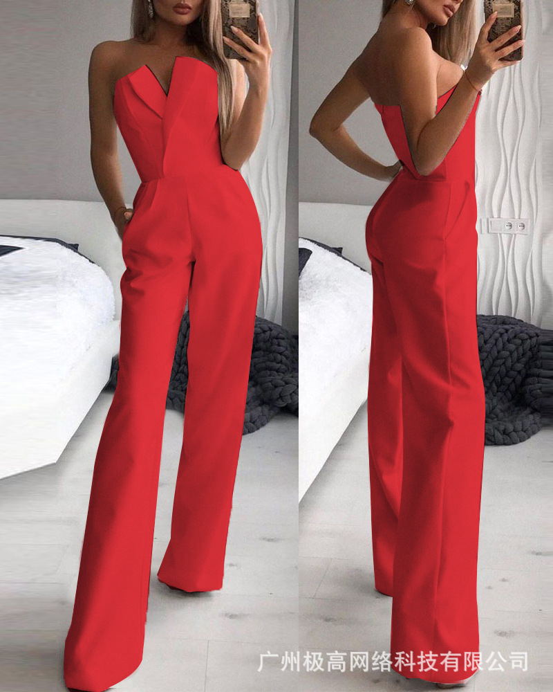 Jumpsuits สําหรับผู้หญิง Jumpsuits เซ็กซี่ Slim Office Lady Elegant Chic แขนกุดสีดําสีขาวสีแดง Casual Romper Bodysuit