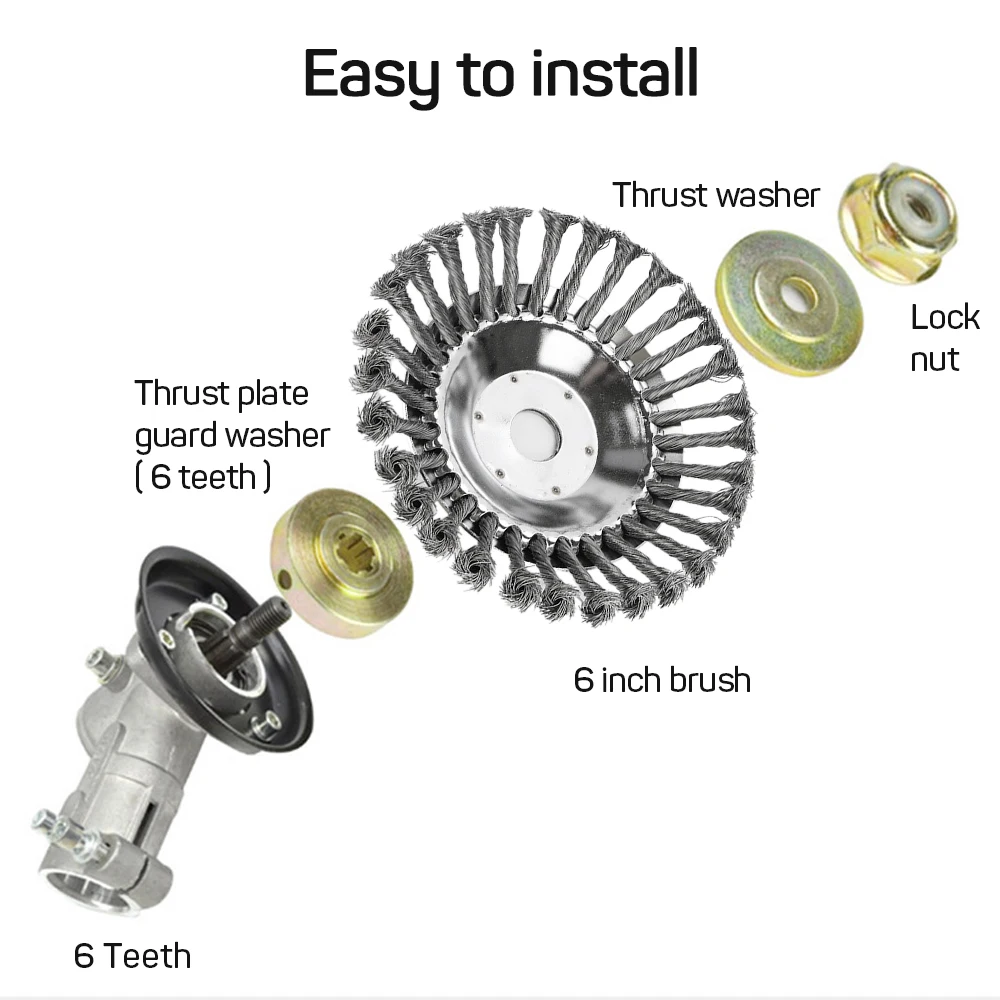Upgrade 6/10 Inch Weed Brush Cutter Grass Head Lawn Mower Universal Rotary Wire Wheel Brush Disc Garden Trimmer Head Cutter Tool
