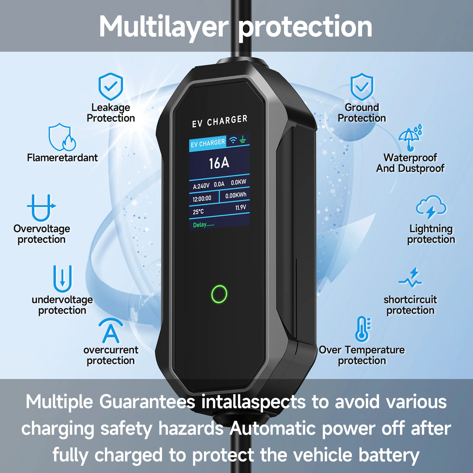 AFYEEV Type2 Portable EV Charger 11KW 16A 3 Phase GBT Electric Car Charger Wi-Fi APP Bluetooth Version Remote Control CEE Plug
