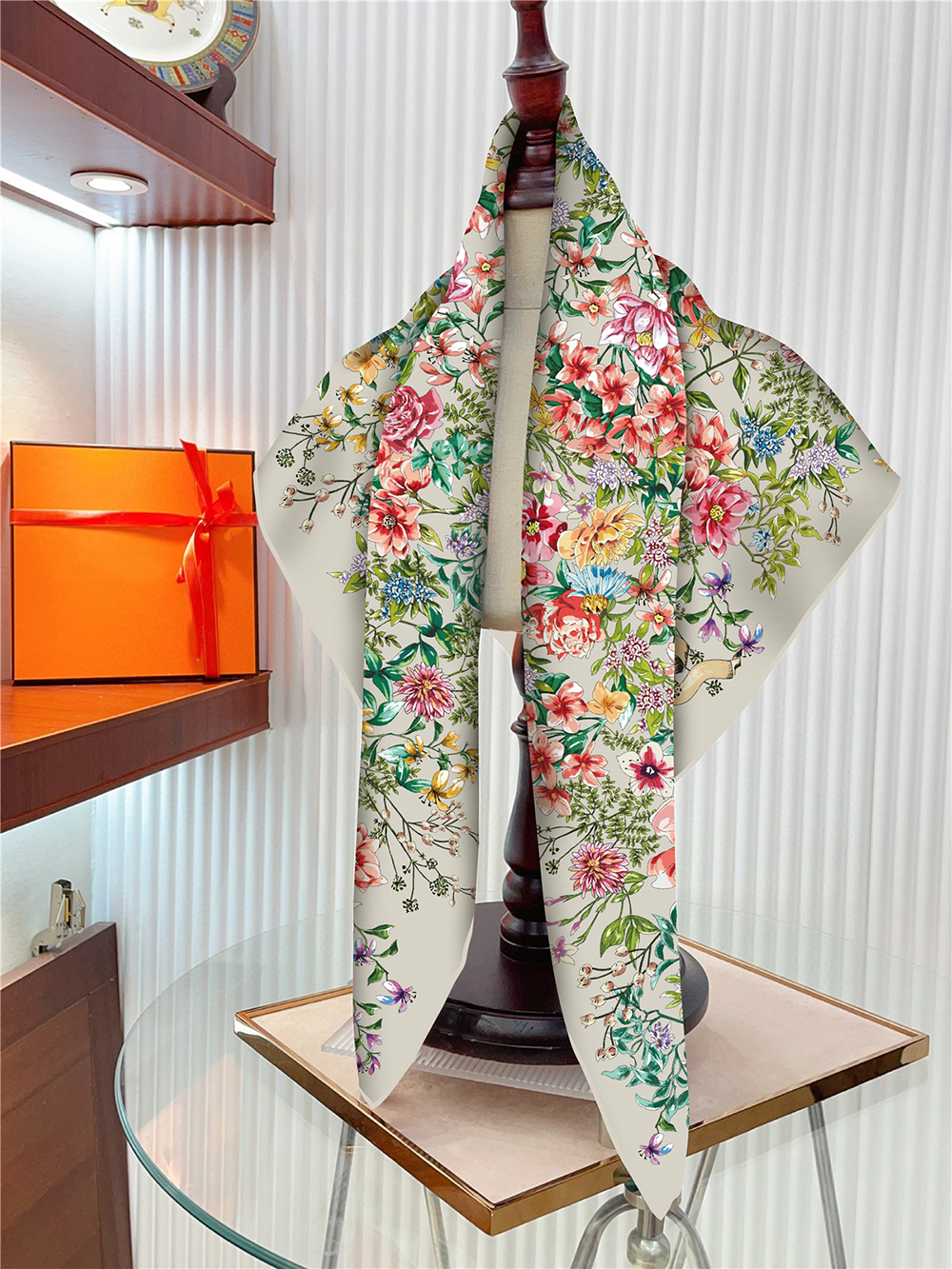 Bufanda de seda con estampado de árboles para mujer, pañuelo cuadrado para la cabeza, chales de playa, hijab, sjaal, 90CM