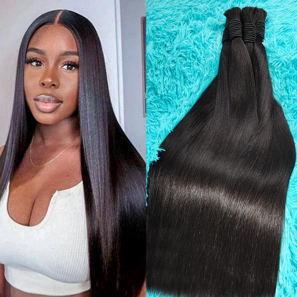 バージンヒューマンヘアエクステンション,ウェーブのかかった髪のバルク,処理されていないよこ糸,ストレートとディープウェーブ,100%