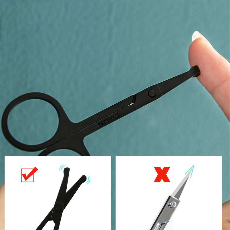 Unisex Stainless Steel Black Round Head Safe Nose Hair Scissors (Do Not Hurt Nose)