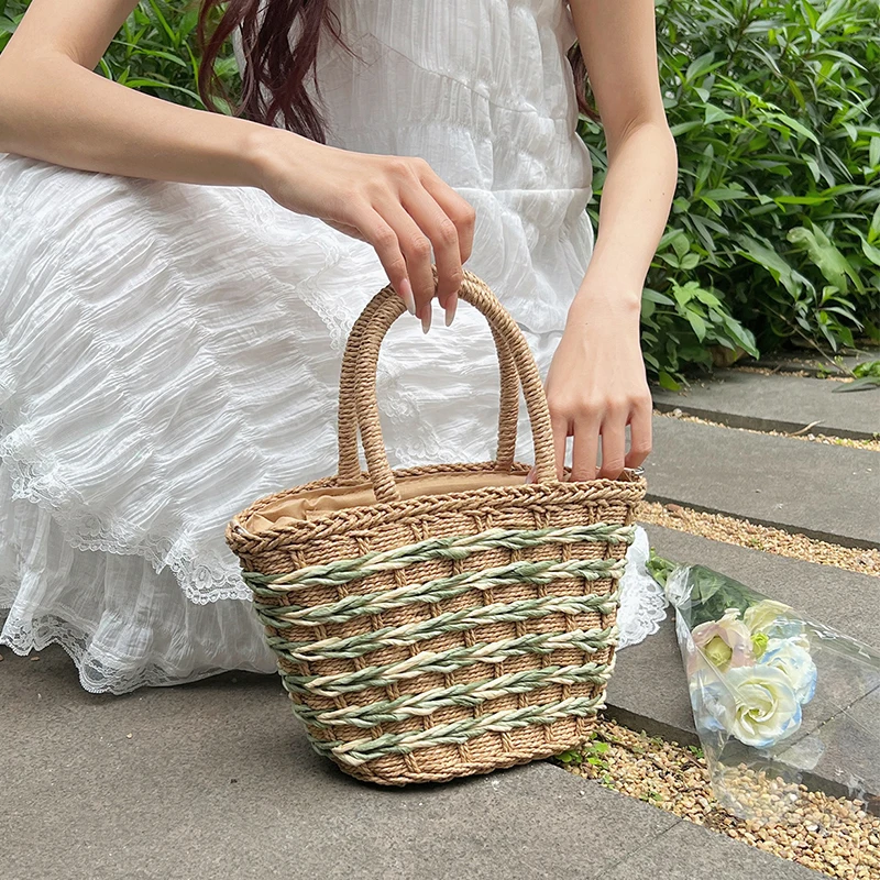 Bolso de paja tejido a mano para mujer, bandolera Retro de alta calidad, informal, Bohemia, para playa, novedad