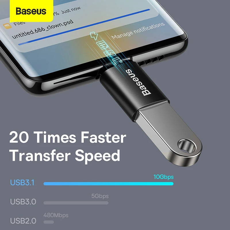 Adaptador Baseus USB 3,1 OTG tipo C a USB-A USBC tipo C convertidor hembra para Macbook Xiaomi Huawei Samsung adaptador de datos OTG de 10Gbps