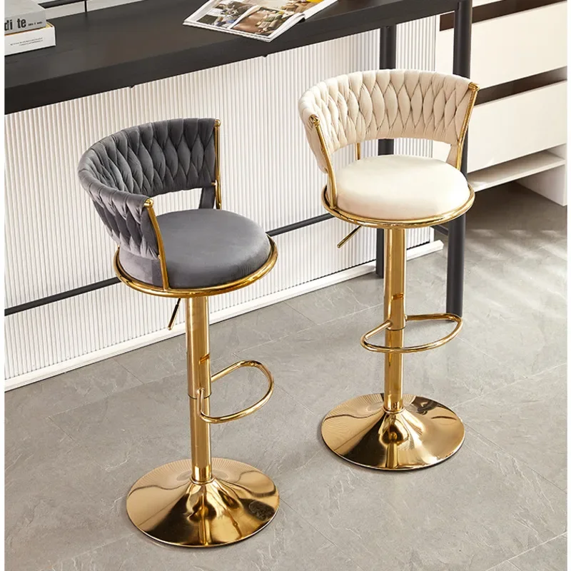 Silla de Bar sencilla y moderna, respaldo de pie alto, taburete para mostrador, asiento giratorio de elevación para restaurante, muebles nórdicos de terciopelo respetuosos con la piel