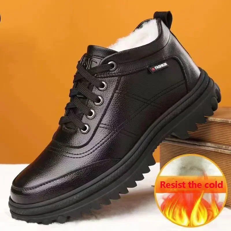 Winter Casual Leder männer Baumwolle Schuhe Einfarbig Gepolsterte Verdickte Warme Baumwolle Schuhe Pelz Mode Wasserdichte Schuhe