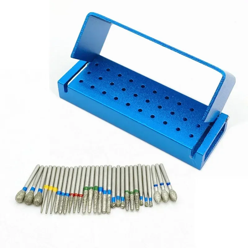 ทันตกรรม 30 ชิ้น Dental Diamond Burs เจาะฆ่าเชื้อบล็อก Handpiece ความเร็วสูง burs ผู้ถืออลูมิเนียมชุดเครื่องมือ