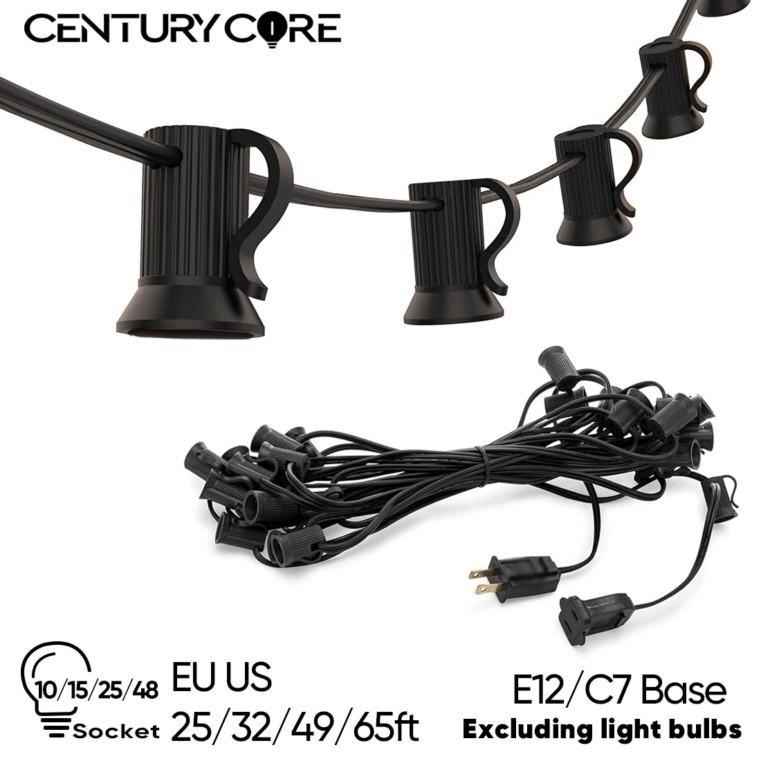 String Light E12 Sockets C7 Base Electric Cable EU 220V US 110V Lamp Hold Connectable Waterproof  Wedding Birthday Decoration