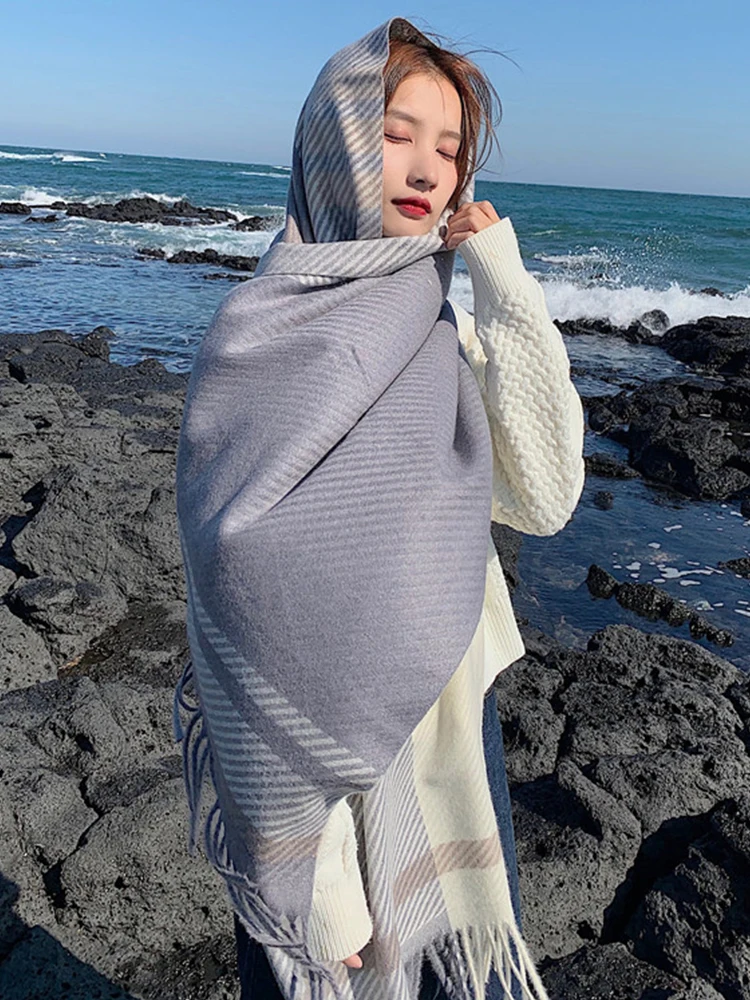 Mới Miễn Phí Vận Chuyển Nữ Khăn Choàng Thu Đông 2022 Cách Học Kẻ Sọc Scarve Khăn Choàng Pashmina Mujer Femme Foulard Bufanda Khăn Choàng Unisex Nam