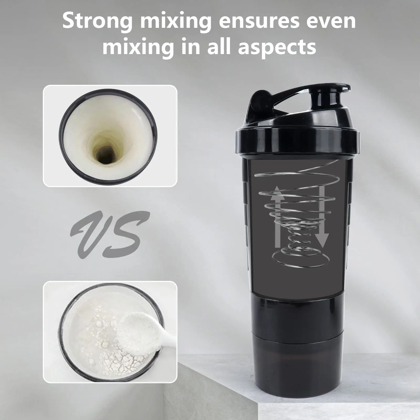 Botella Mezcladora de proteínas de 3 capas, vaso agitador de polvo, botella de agua, vaso mezclador de plástico, botella de ejercicio de construcción corporal