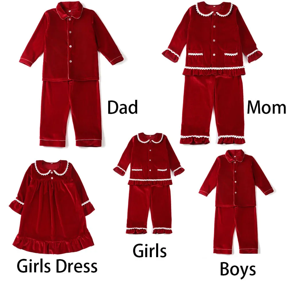 Conjunto de pijama para madre e hijo, conjunto de terciopelo rojo con volantes, ideal para Navidad, para Hermanos, gran oferta