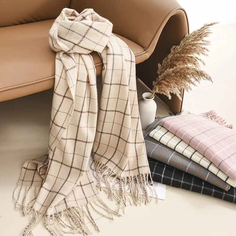 Nachahmung Kaschmir klassische Vintage Schals Kopftuch Winter Frauen Damen Männer adrette karierte Schals Pashmina Mujer männlich Wickels chal