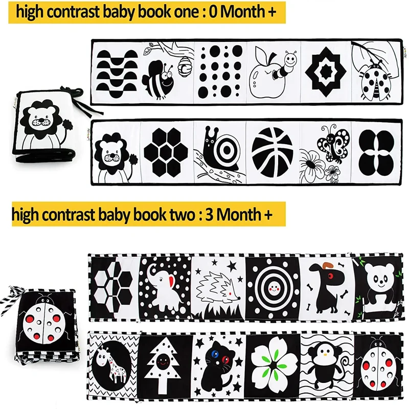 Libros de tela de León y insectos para niños de 0 a 12 meses, juguete educativo para desarrollar el cuna, parachoques para cama de bebé, cuna colgante, juguetes de Aprendizaje Temprano, color blanco y negro
