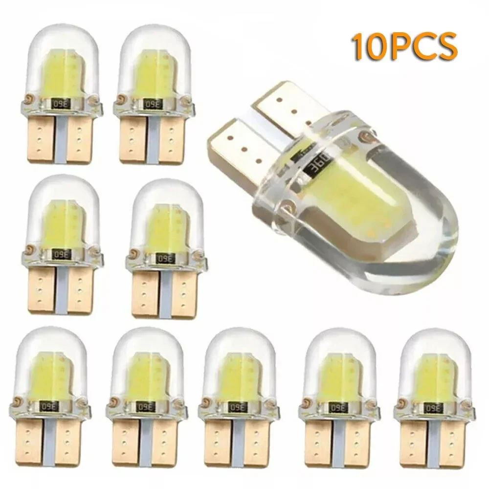 10Pcs/Lot T10 W5W 194 168 LED Light COB 6000K Bulb 5W 8SMD Silica Bright License Lamp Bulbs White Red Blue Yellow Pink DC 12V