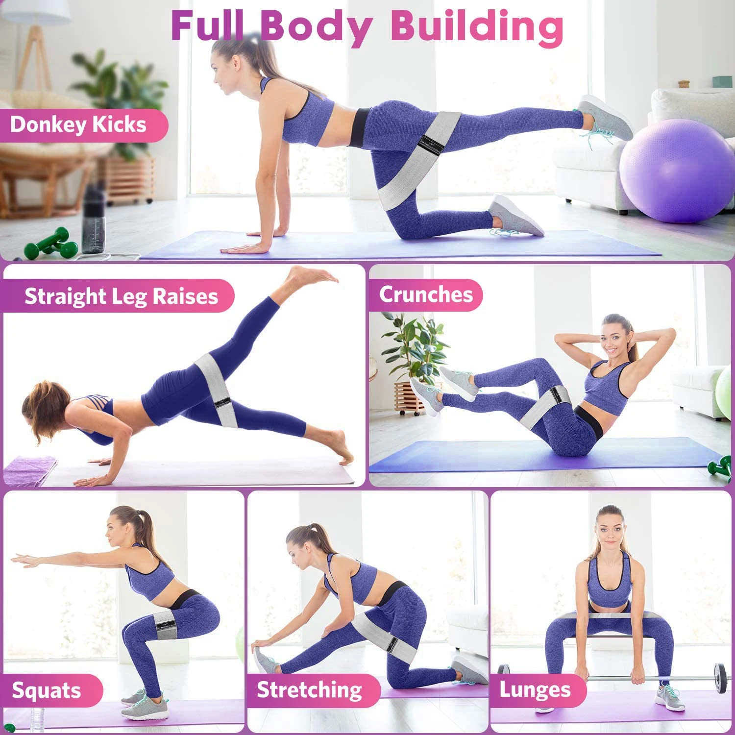 Allenamento per glutei tozzi Allenatore antiscivolo Fascia spessa Resistenza al tessuto Fasce elastiche per bottino Strisce fitness elastiche Passanti Attrezzatura per yoga