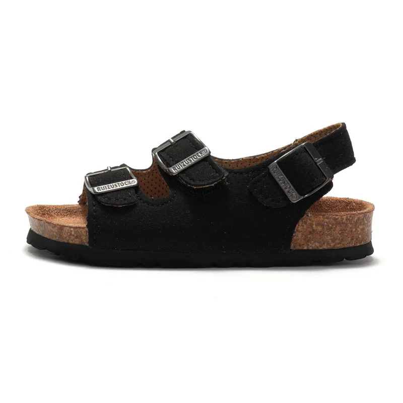 Sandálias infantis para crianças, sapatos rasteiros respiráveis confortáveis de cortiça para o verão