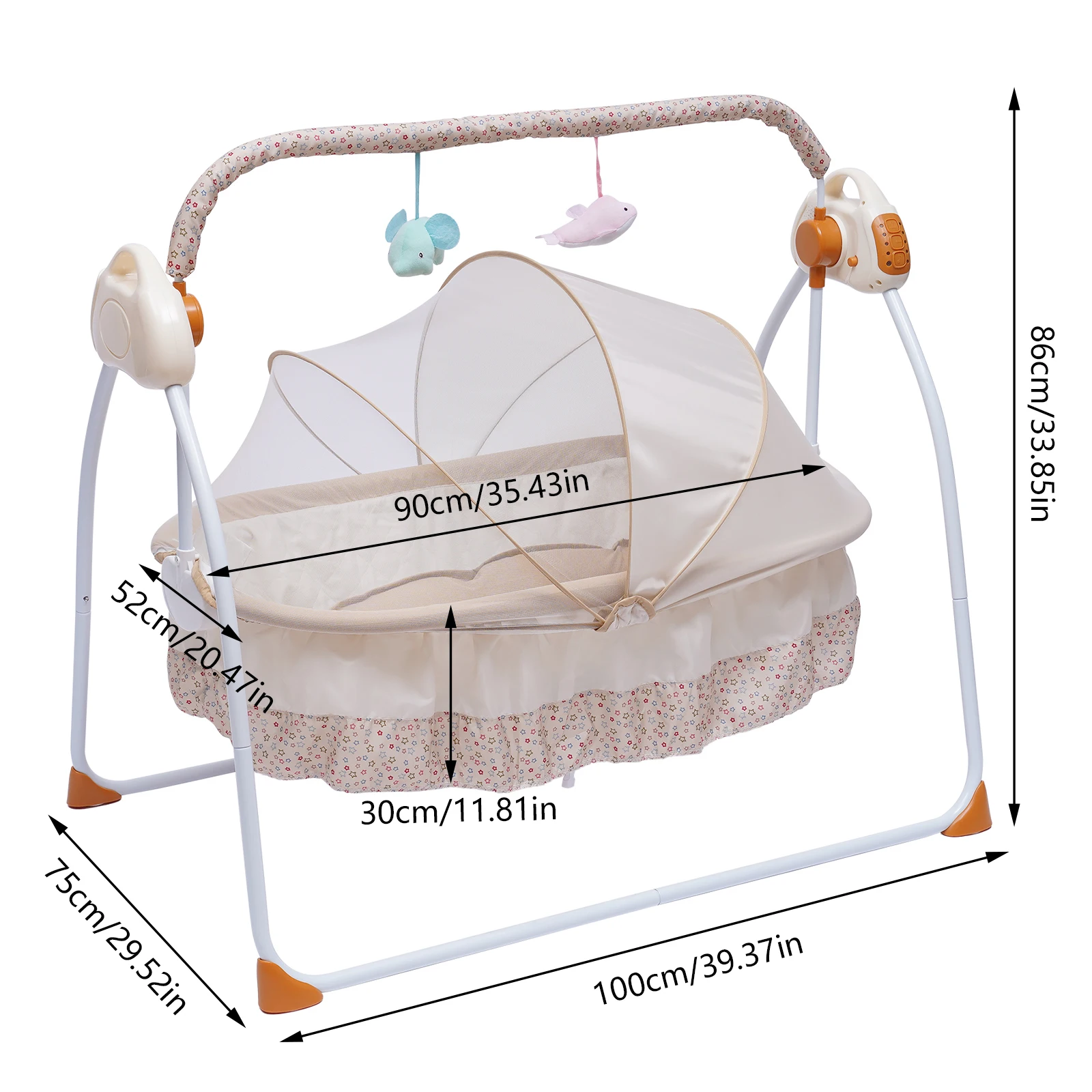Cradle Swing Sleeping Bed Auto Rocking Chair Bed Swing 5 Speed Stand Baskets Musical Sleeping Basket Khaki