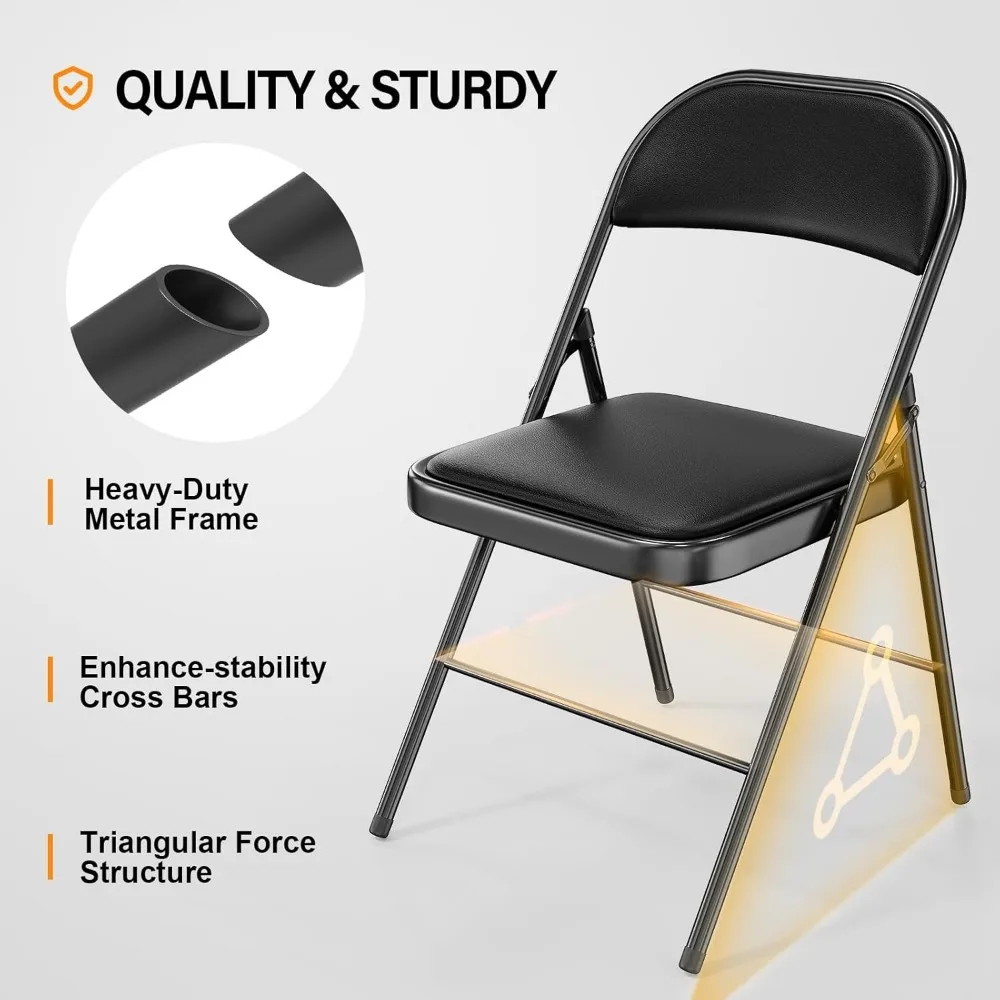 Folding Chairs with Padded Seats, Metal Frame with Pu Leather Seat & Back, Capacity 350 lbs
