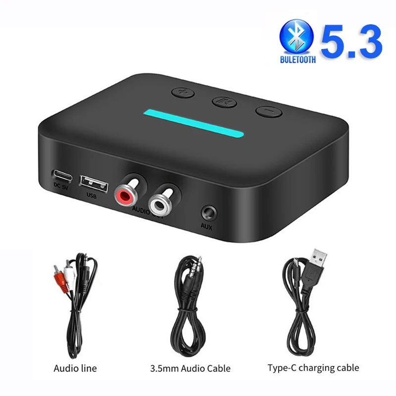 Receptor de Audio Bluetooth 5,3, 3,5mm, AUX, RCA, USB, disco U, música estéreo, adaptador de Audio inalámbrico para PC, TV, Kit de coche, amplificador de altavoz
