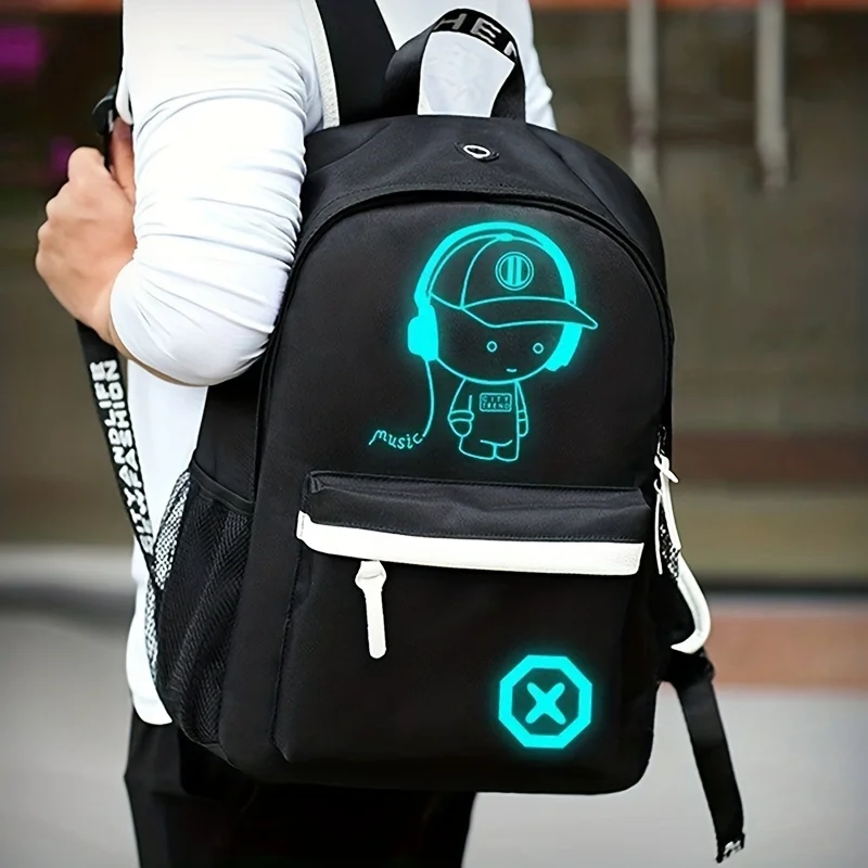 2 pz/set zaino Casual da uomo semplice e di grande capacità, borsa a tracolla con stampa di cartoni animati da viaggio e Set di borse sul petto