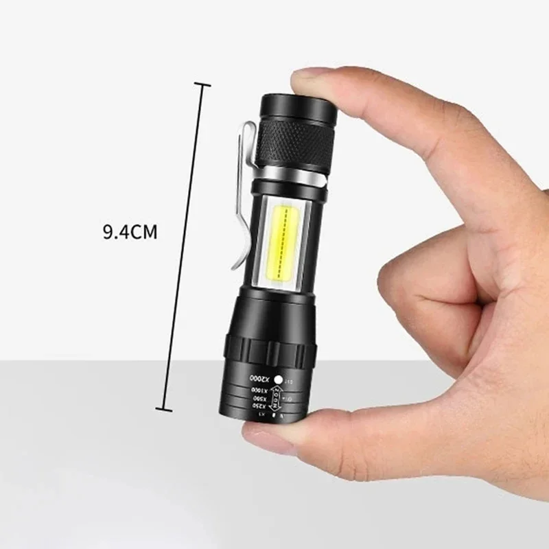 USB wiederaufladbare Mini-Taschenlampen, 3-Modus-Laterne, COB + XPE, tragbar, eingebauter Akku, zoombare kleine Taschenlampe, Camping-Notfalllampe