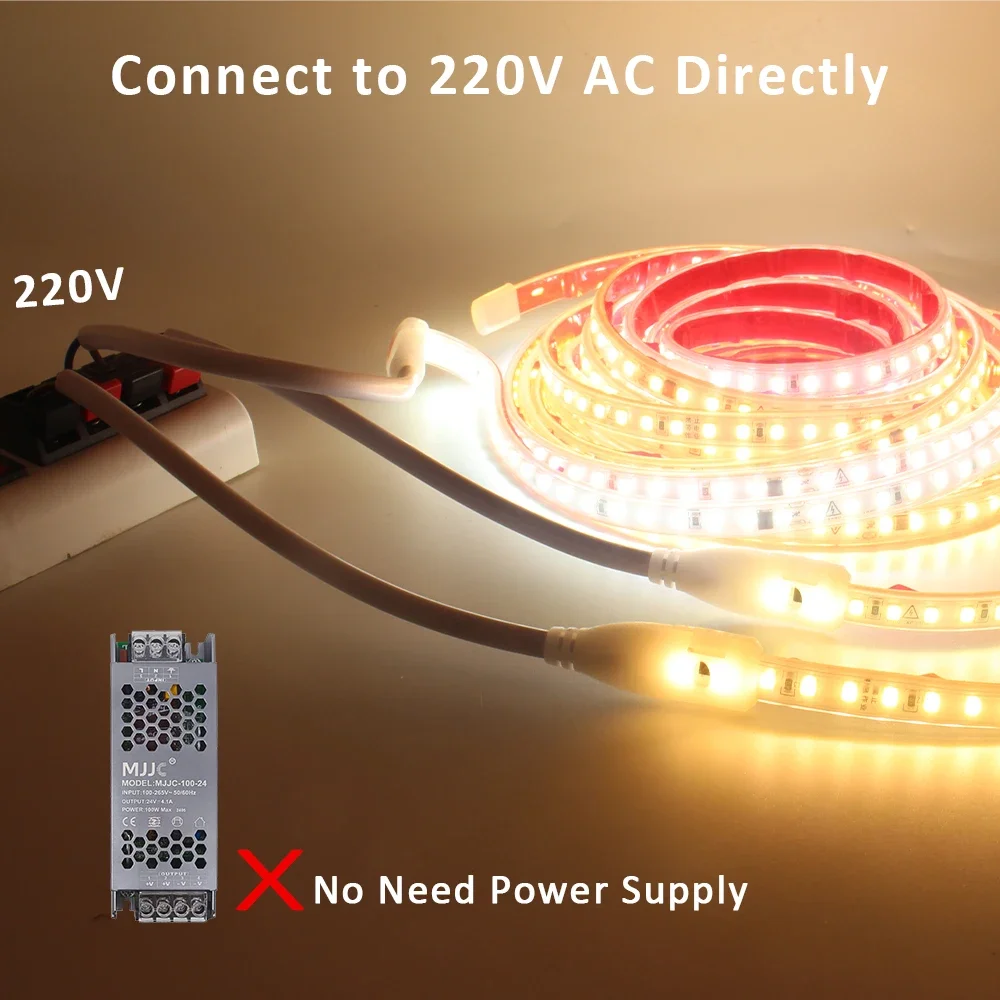 220V 230V AC SMD2835 IP67 LED Strip Light 120 LEDs/m ริบบิ้นยืดหยุ่นอุ่นเย็นสีขาว Linear แสงตกแต่งสวนกลางแจ้ง