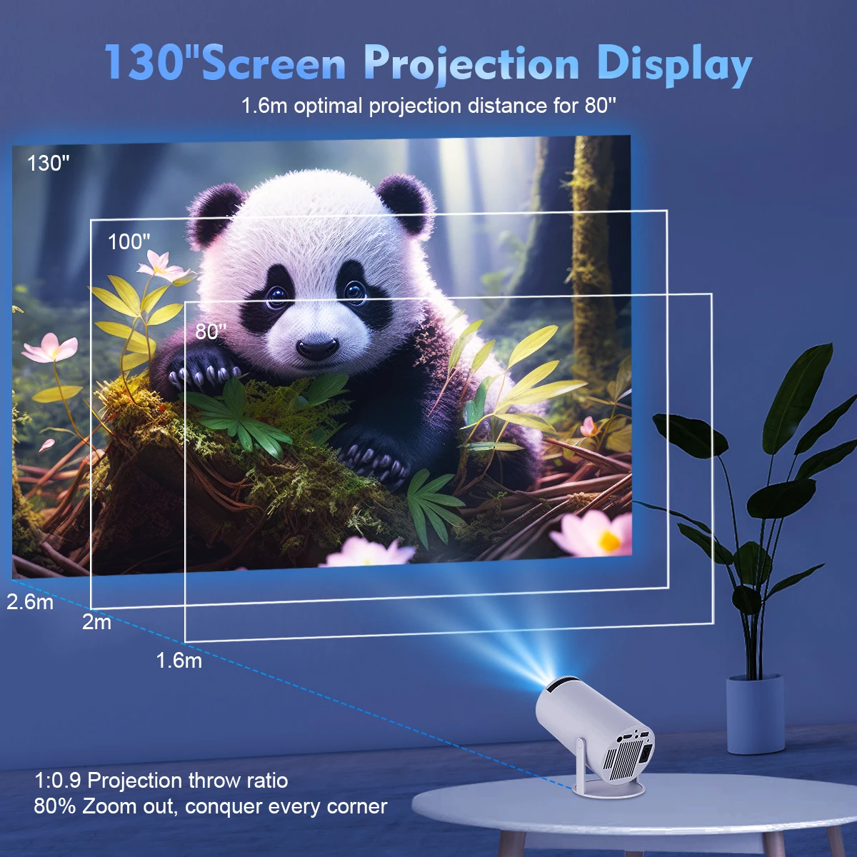 Proiettore Transpeed Android 11 Wifi6 260ANSI AllwinnerH713 1280*720P 4K180 °   Proiettore portatile da esterno flessibile per Home Cinema BT5.0