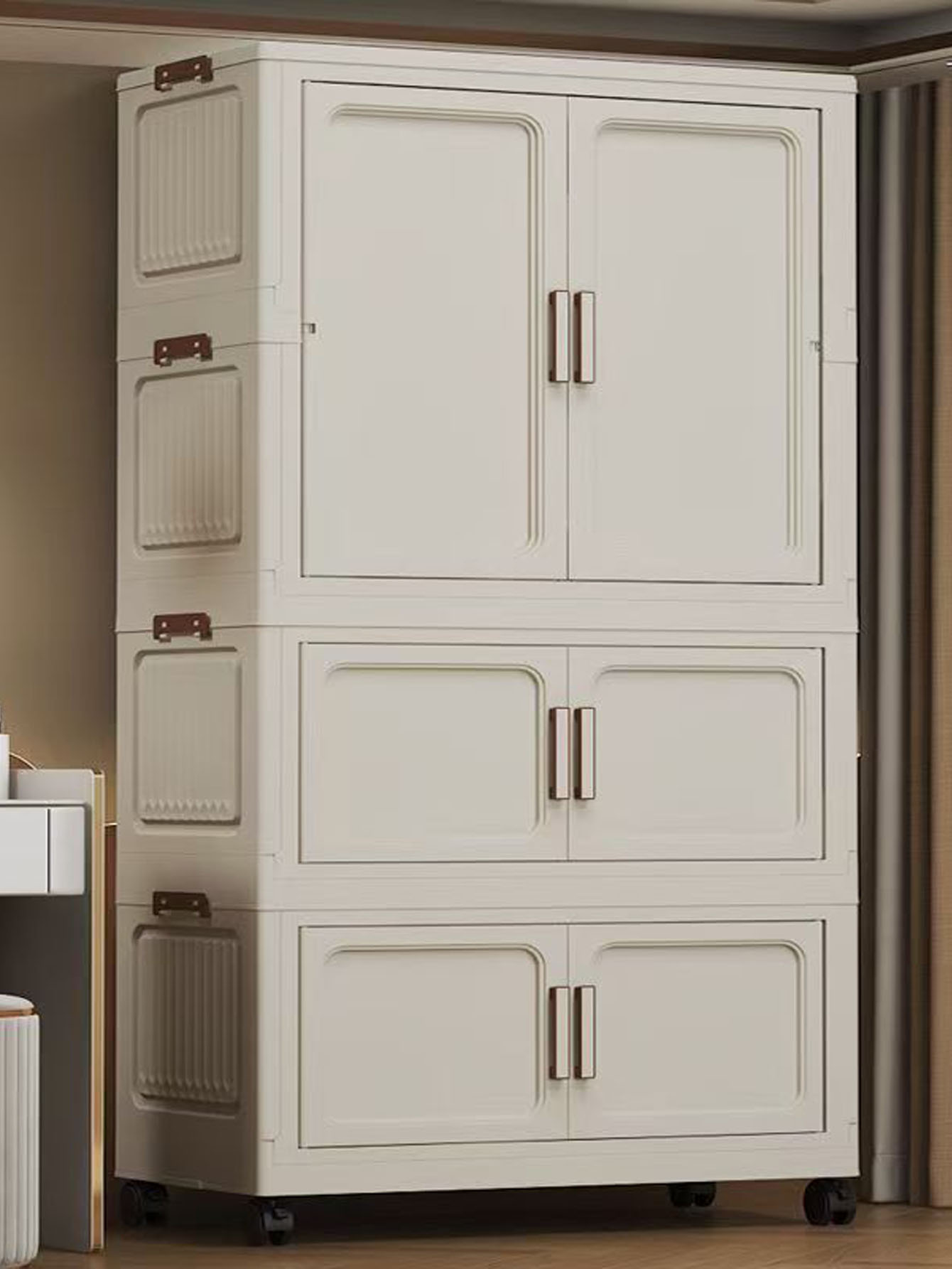 Multi-Functional Folding Storage Cabinet with Doors for Home Office Kitchen Bathroom Organizer White Black Gray