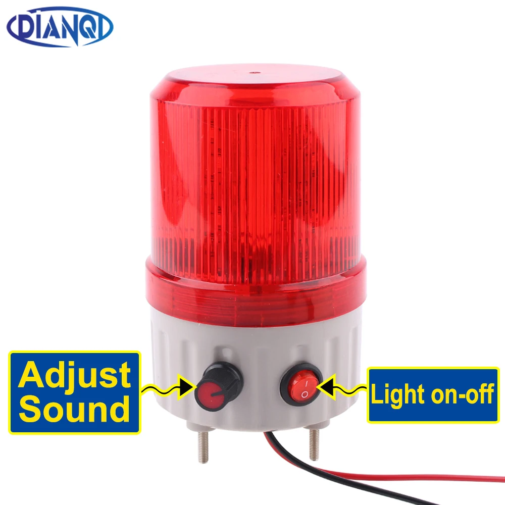 Luz de alarma de volumen ajustable, lámpara LED intermitente giratoria con luz de advertencia de sonido, luz de encendido y apagado de 220V y 24V, color rojo