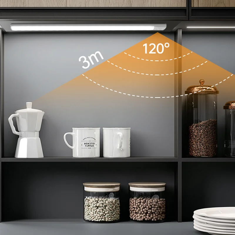 Luz nocturna de 10/20/30/40/60CM, luz Led con Sensor de movimiento recargable por USB, lámpara Led inalámbrica para armario de cocina, dormitorio y armario