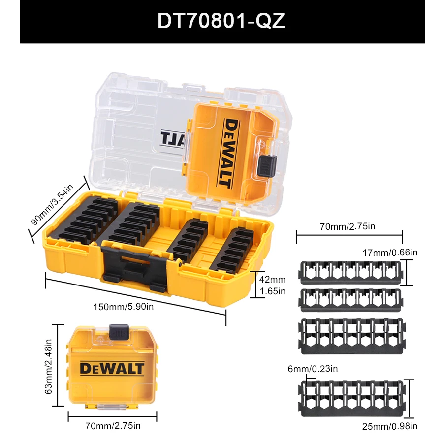 DEWALT DT70801 Original Tough Case Storage Case Transparent Lid Removable Tray Stacking Storage Screws Bits Accessory Holder
