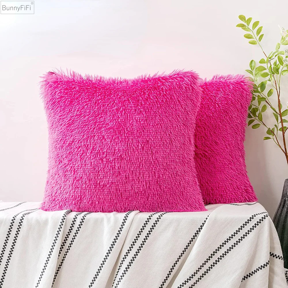 Fur Soft Cushion Cover 43x43cm Cozy Plush Decorative Pillow Cover for Living Room Sofa Decor Pillowcase White Grey Cushion Case