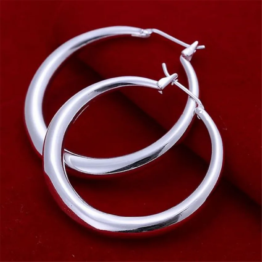 Pendiente de aro redondo de círculo grande de Plata de Ley 925 de 33mm para mujer, pendientes inusuales, joyería de Navidad de tendencia 2024